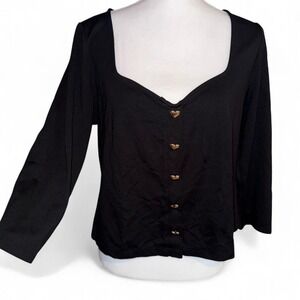 LANE BRYANT BLACK STRETCH CROP TOP BLOUSE GOLD HEART BUTTONS LADIES SIZE 12